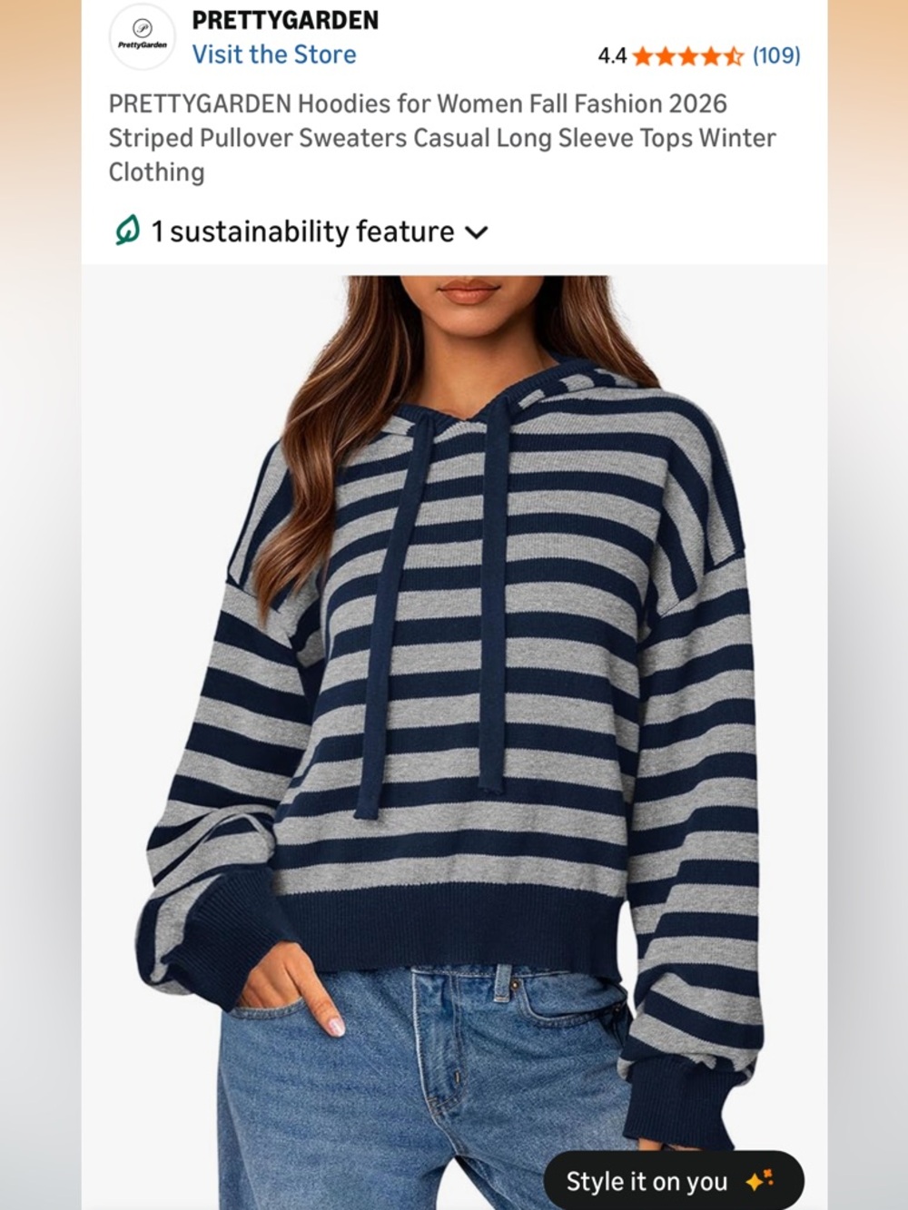 Women’s Navy & Gray Striped Hoodie sized Medium. Washed but NEVER worn!!!